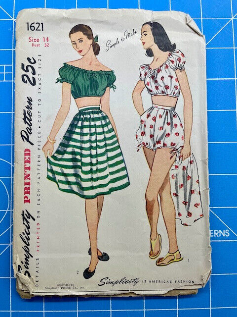 Vintage 1945 Simplicity Primer Playsuit Top SKirt Shorts Sewing Pattern FF 1621
