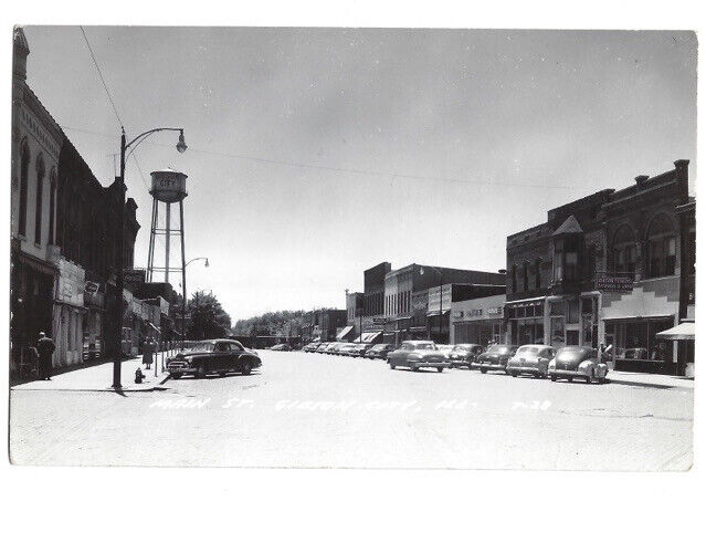 c.1930s Main Street Gibson City Illinois IL Business District Cars RPPC Postcard