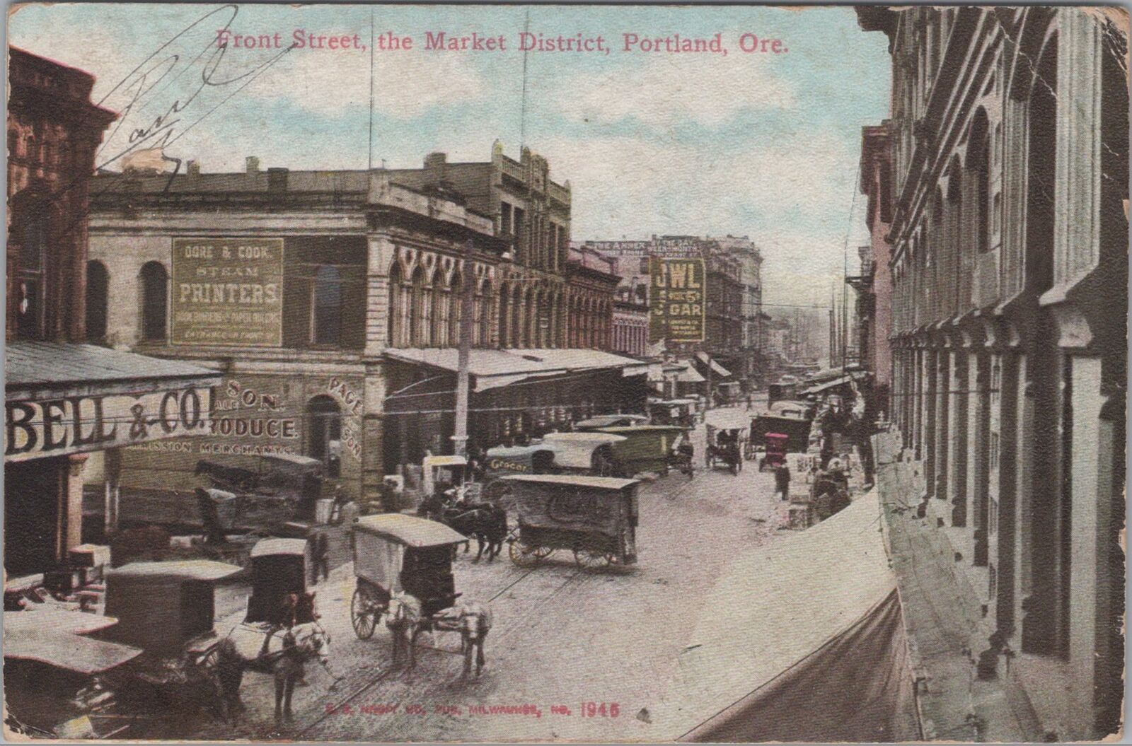Front Street Scene Stores Carts Market District Portland Oregon c1910s? Postcard