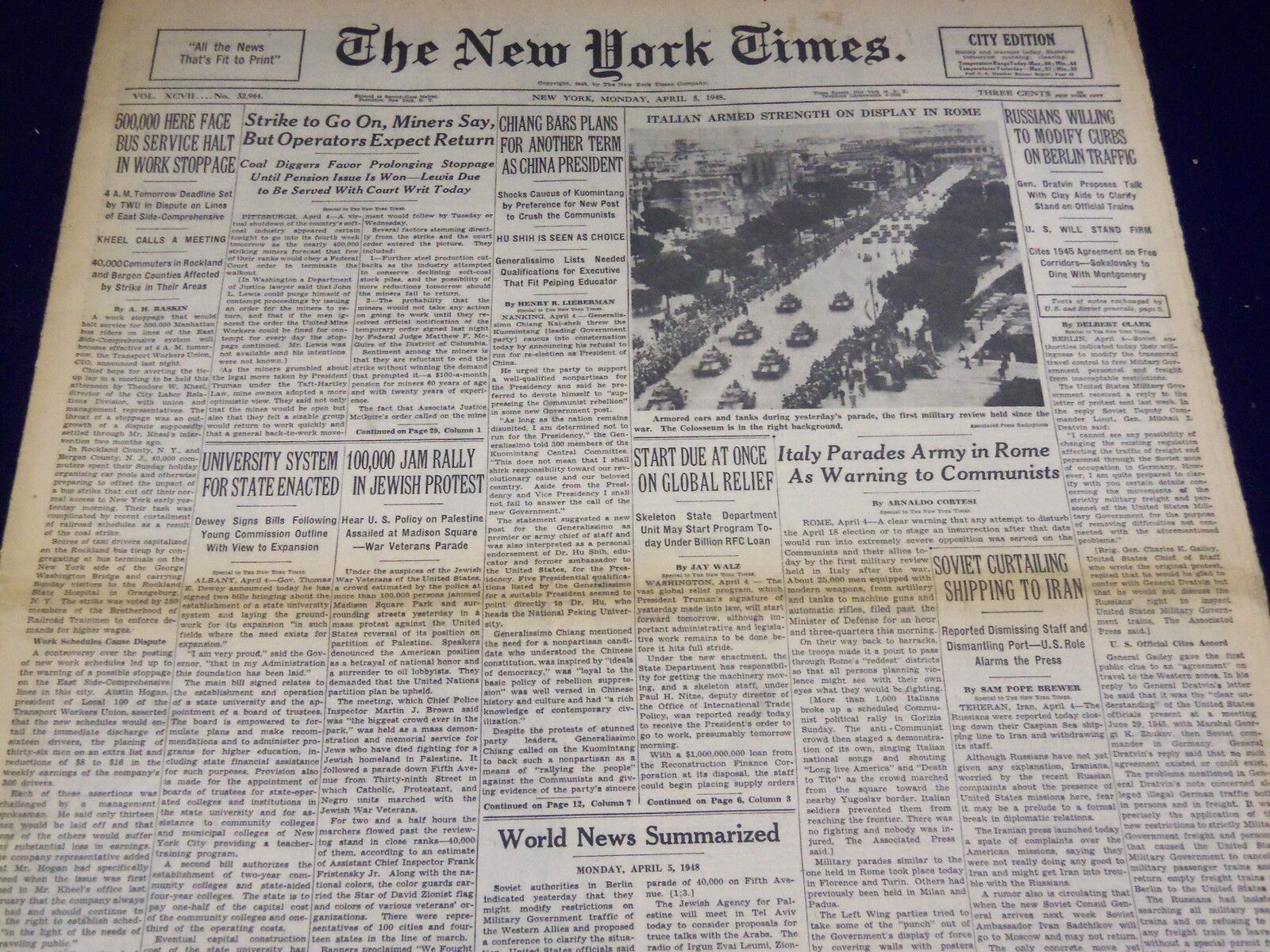 1948 APRIL 5 NEW YORK TIMES - JEWISH PROTEST RALLY - NT 2912