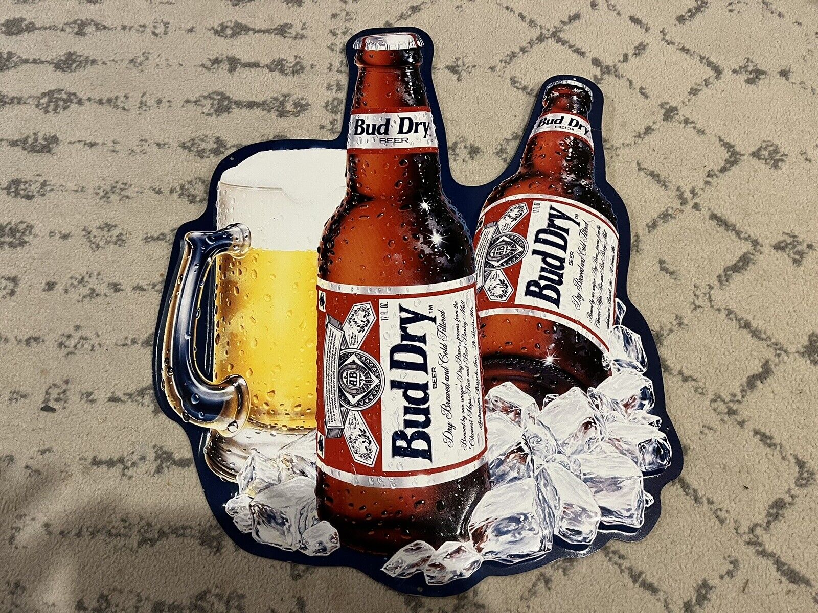 Vintage Bud Dry Bottles 19” X 26” Anheuser-Busch Metal Tin Beer Sign RARE