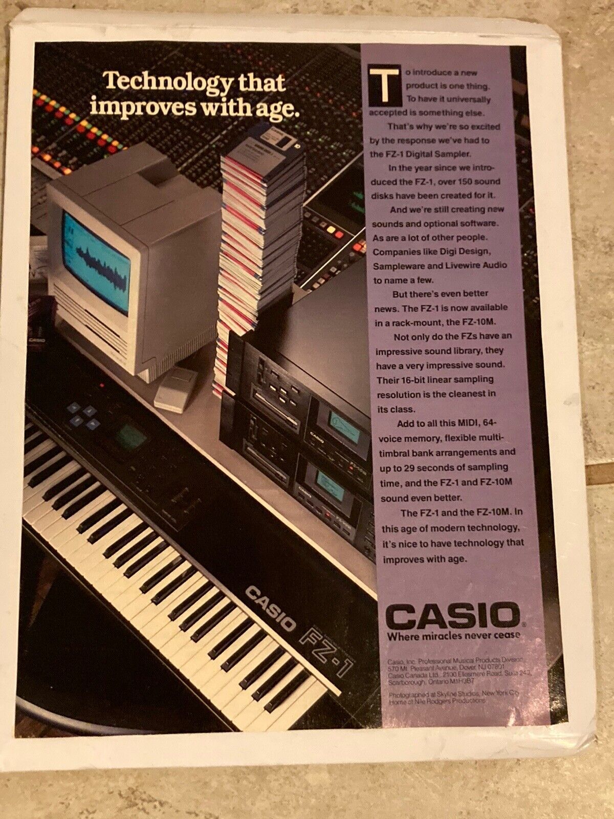 Casio FZ-1 Ad Vintage Keyboard Magazine 1988