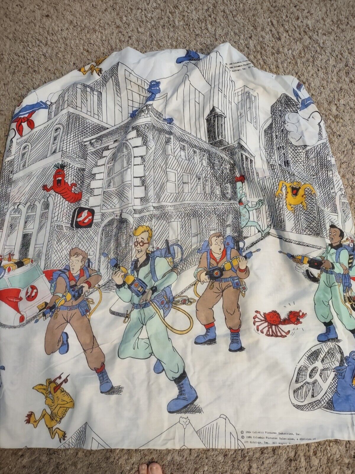 Vintage 1986  Ghostbusters Twin Fitted Bed Sheet Columbia Pictures
