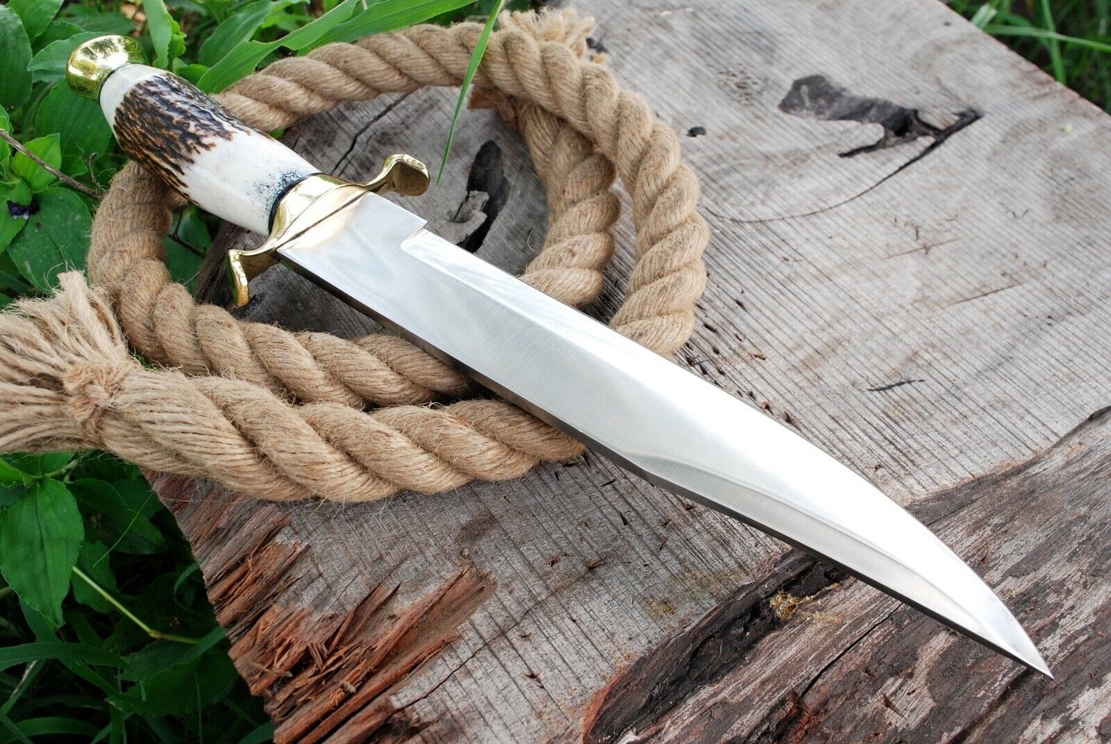 RARE OUTDOOR HANDMADE HUNT SURVIVAL FORGE BLADE TACTICAL BOWIE KNIFE ANTLER 