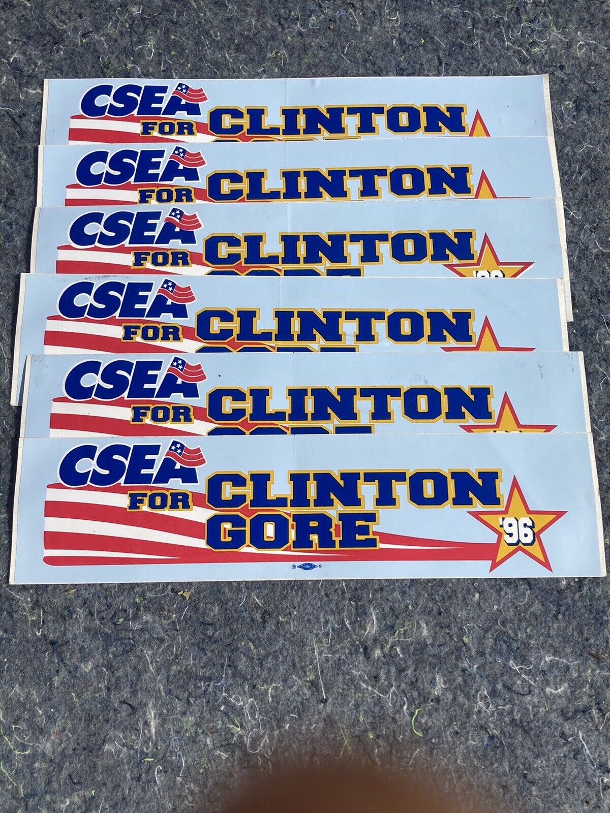(6) NOS 1996 CSEA Bill Clinton & Gore Sticker Lot *RARE*
