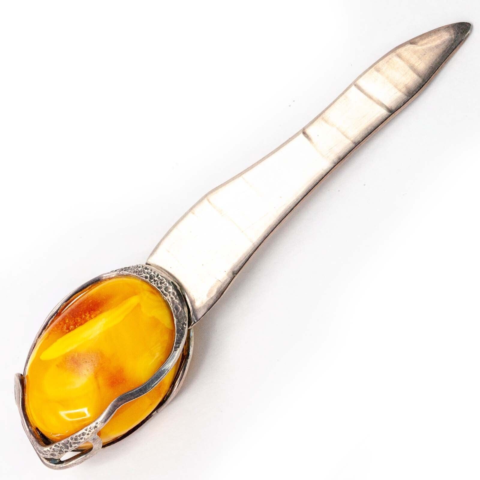 925 Solid Pure Sterling Silver Butterscotch Baltic Amber Unique Letter Opener