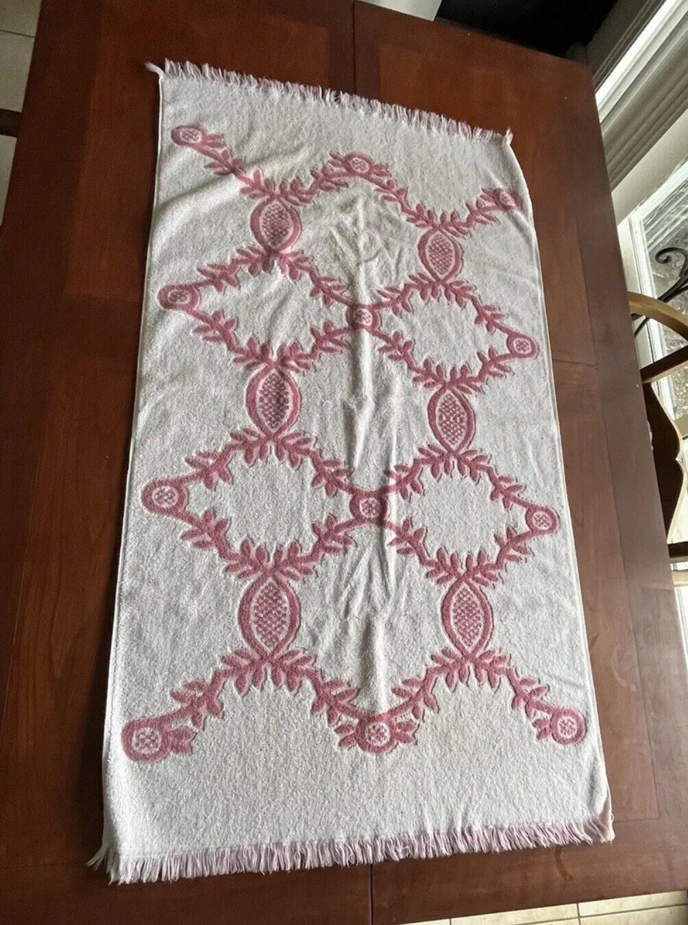 Vintage Sears Cotron Bath Towel Pink White 26 X 45” Reversible
