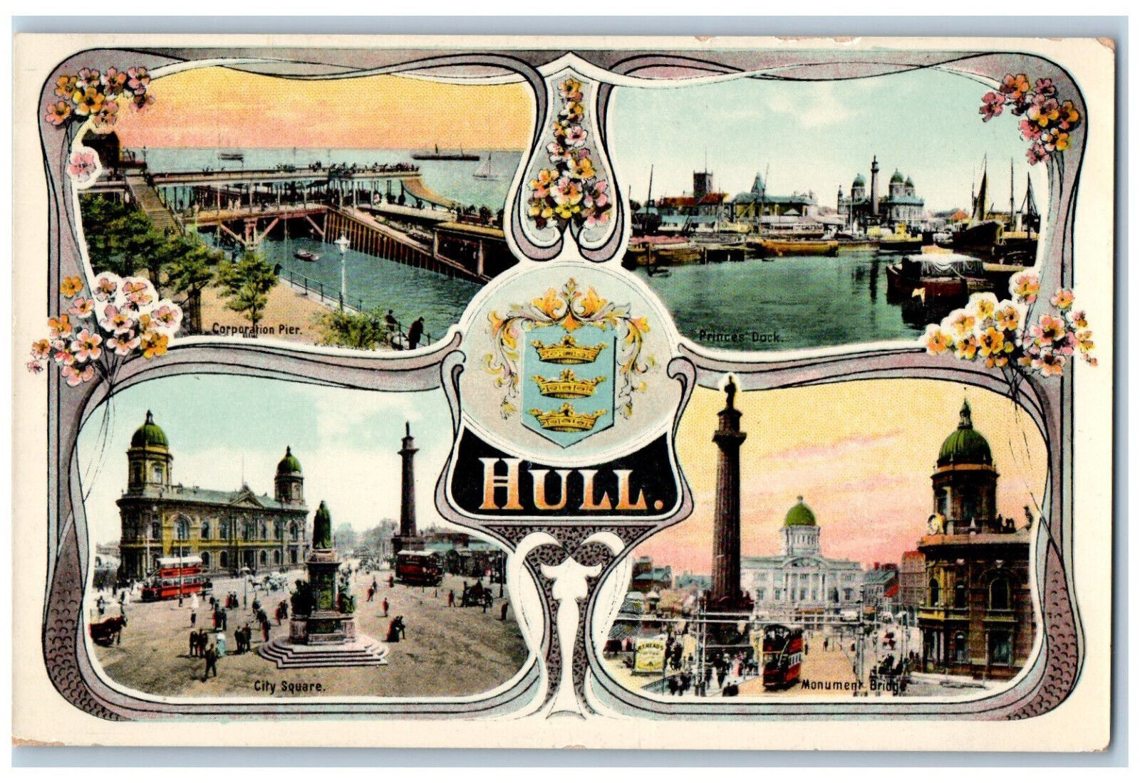 Yorkshire England Postcard Kingston upon Hull Multiview c1920's Unposted