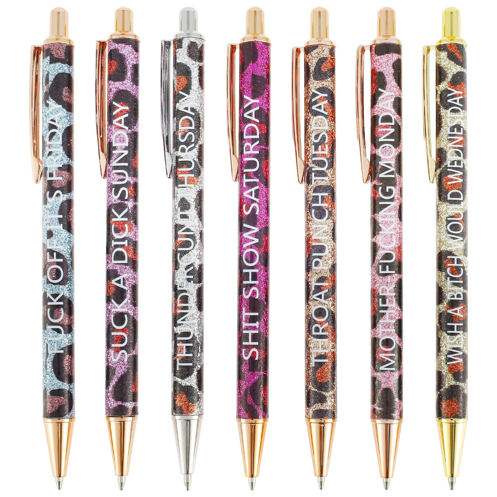 7Pcs Funny Gel Pens Funny Swearword Ballpoint Pens Saying Leopard Print Pen Set✡