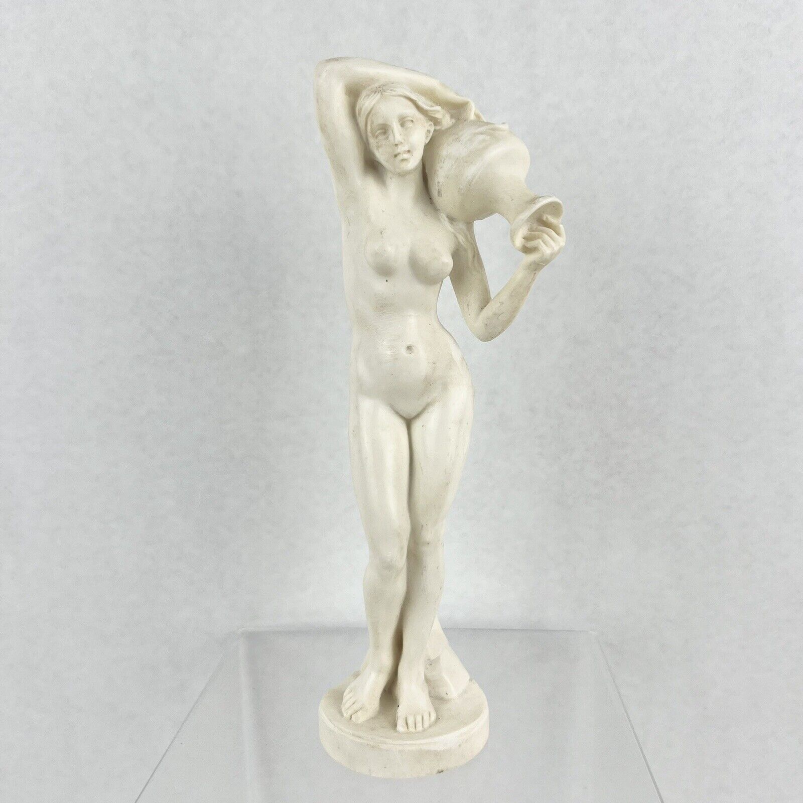 Vintage Alabaster A. Santini Signed Nude Female Figure With Water Jug 8 1/2” H