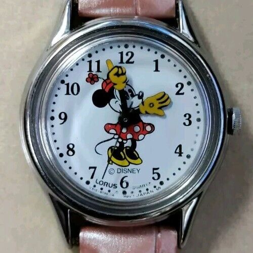 Vintage Minnie Mouse Watch with Pink Leather Band Disney Classic