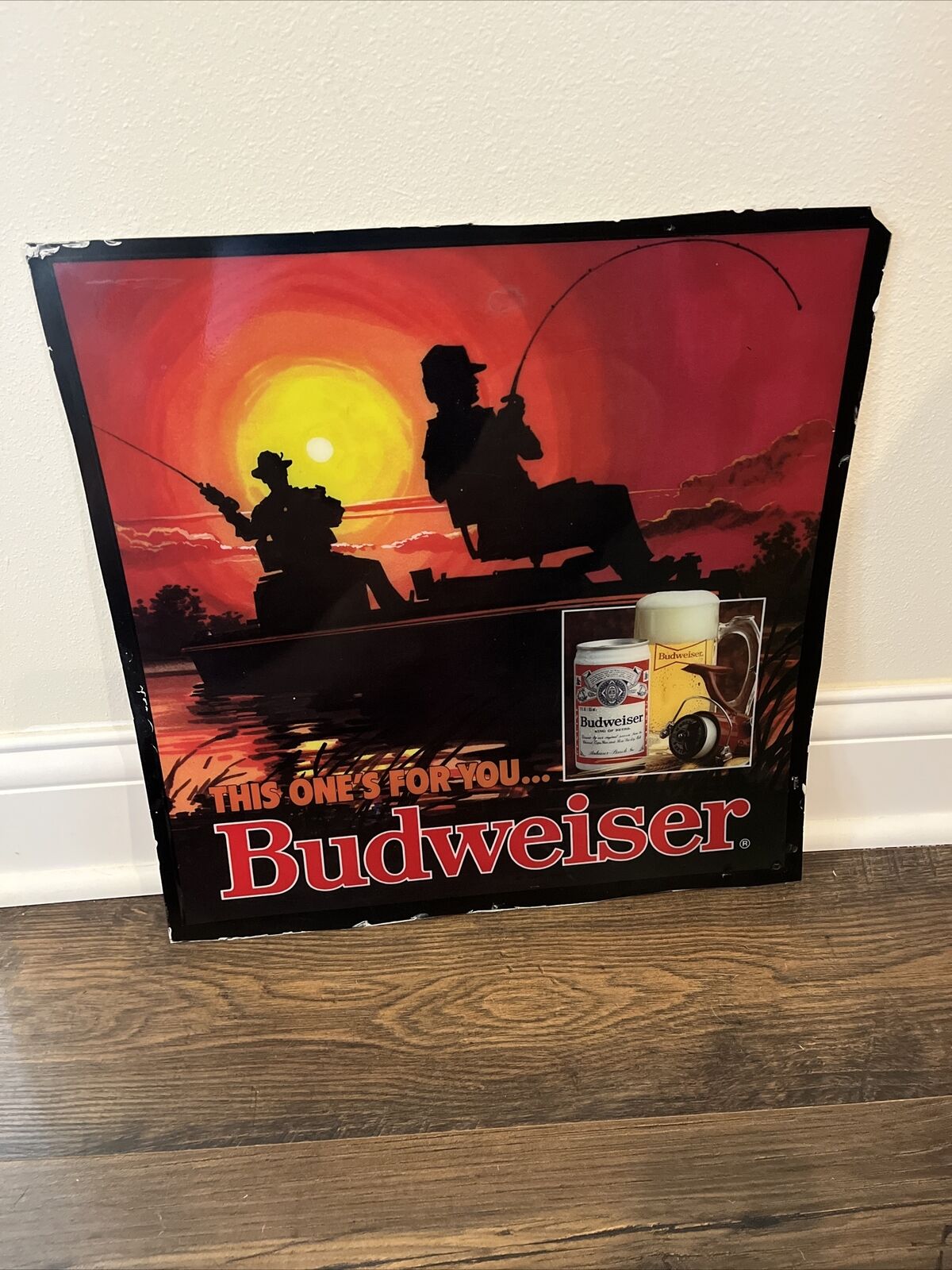 VINTAGE BUDWEISER BASS FISHING PUB SIGN BAR TAVERN 1984 NO LIGHT, PICURE ONLY