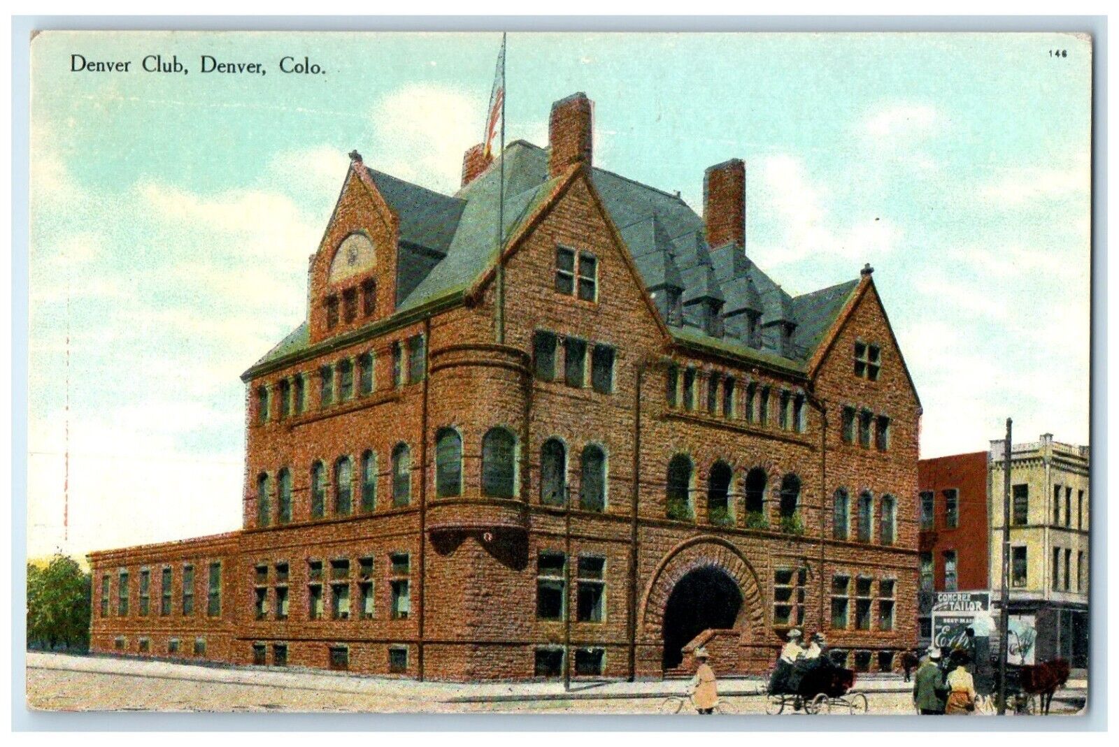 c1910 Denver Club Exterior Building Denver Colorado CO Vintage Antique Postcard