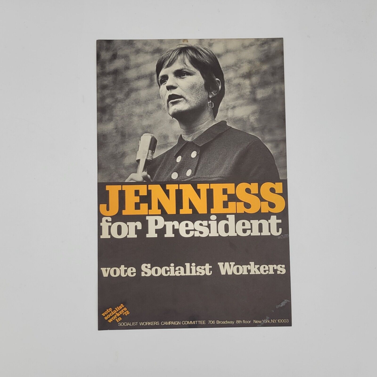 Original 1972 Jenness  President Vote Socialist Workers Campaign Poster 11x17\