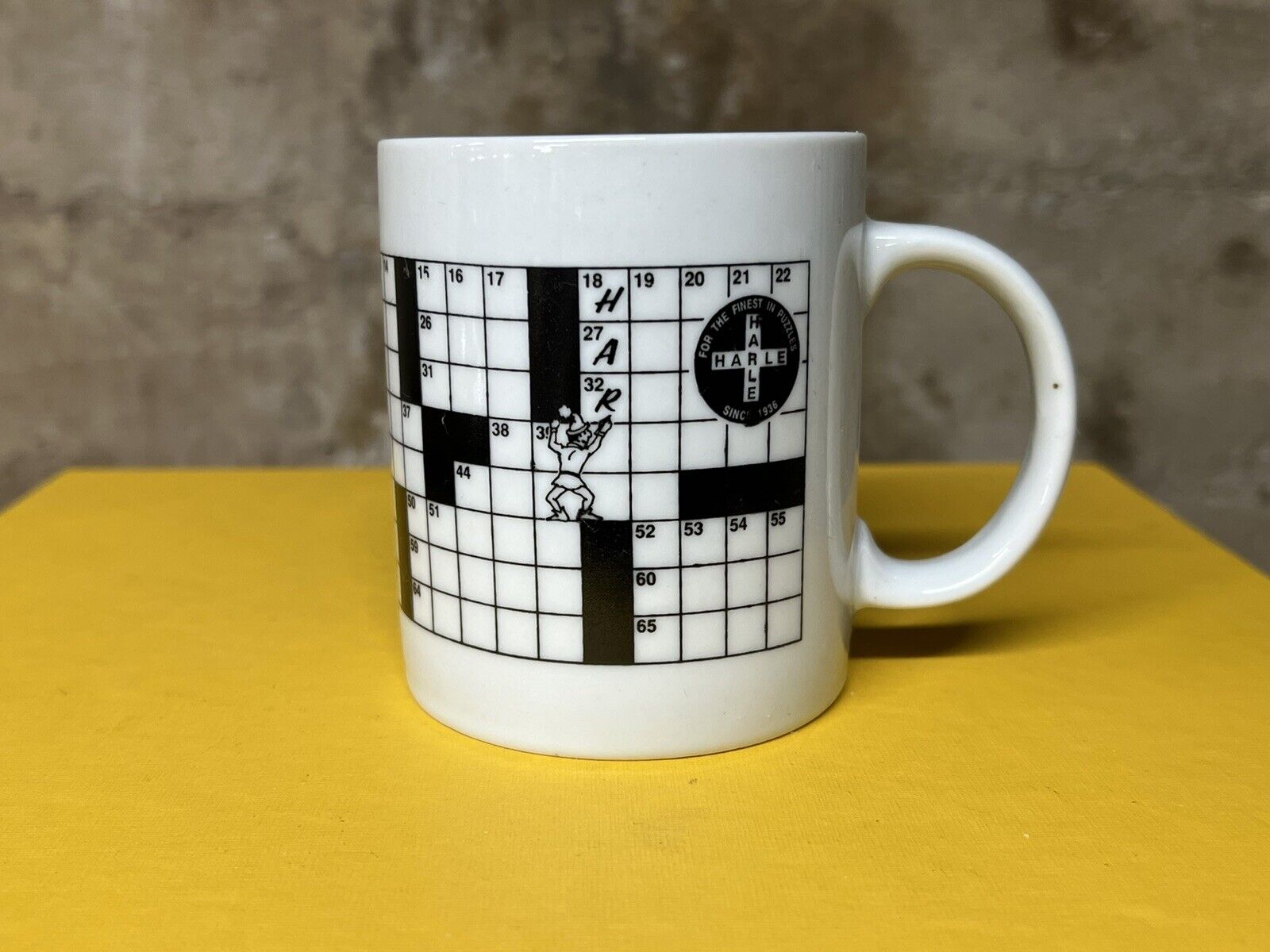 Vintage Harle Crossword Puzzle Coffee Mug 10 oz Black & White Newspaper Classic