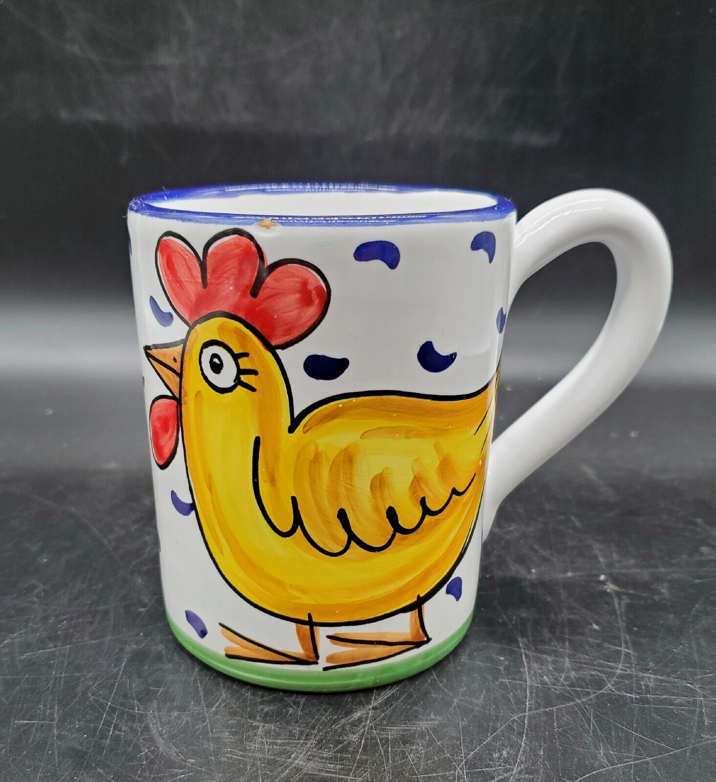 Vintage Whimsical Deruta Ceramic Coffee Mug Cup Chicken Rooster Italy Pottery 