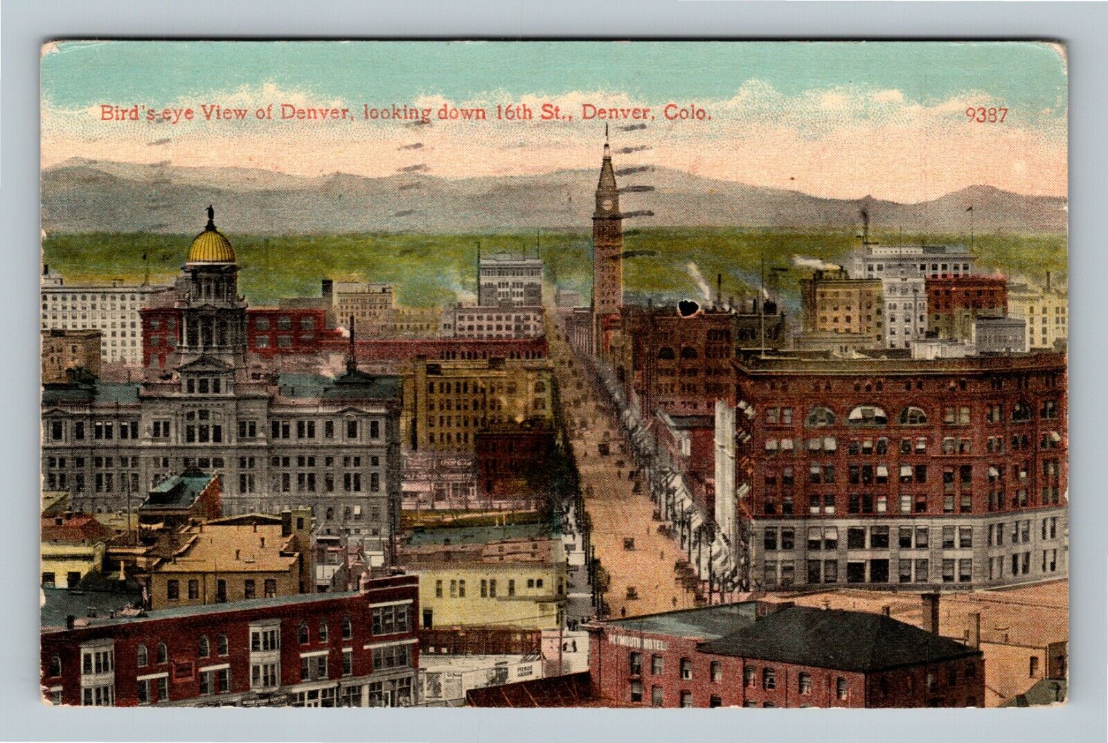 Denver CO Bird's-Eye View City & 16th Street Colorado c1915 Vintage Postcard
