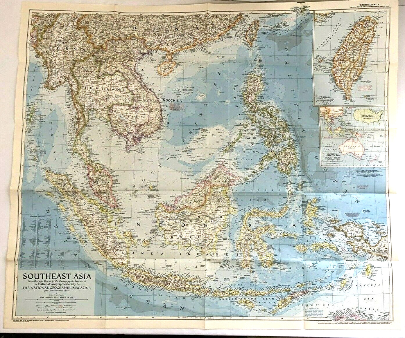 1955 September National Geographic Vintage Original Map of SOUTHEAST ASIA