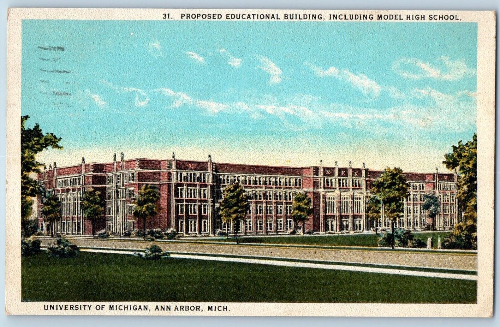 Ann Arbor Michigan MI Postcard Proposed Educational Building High School c1920