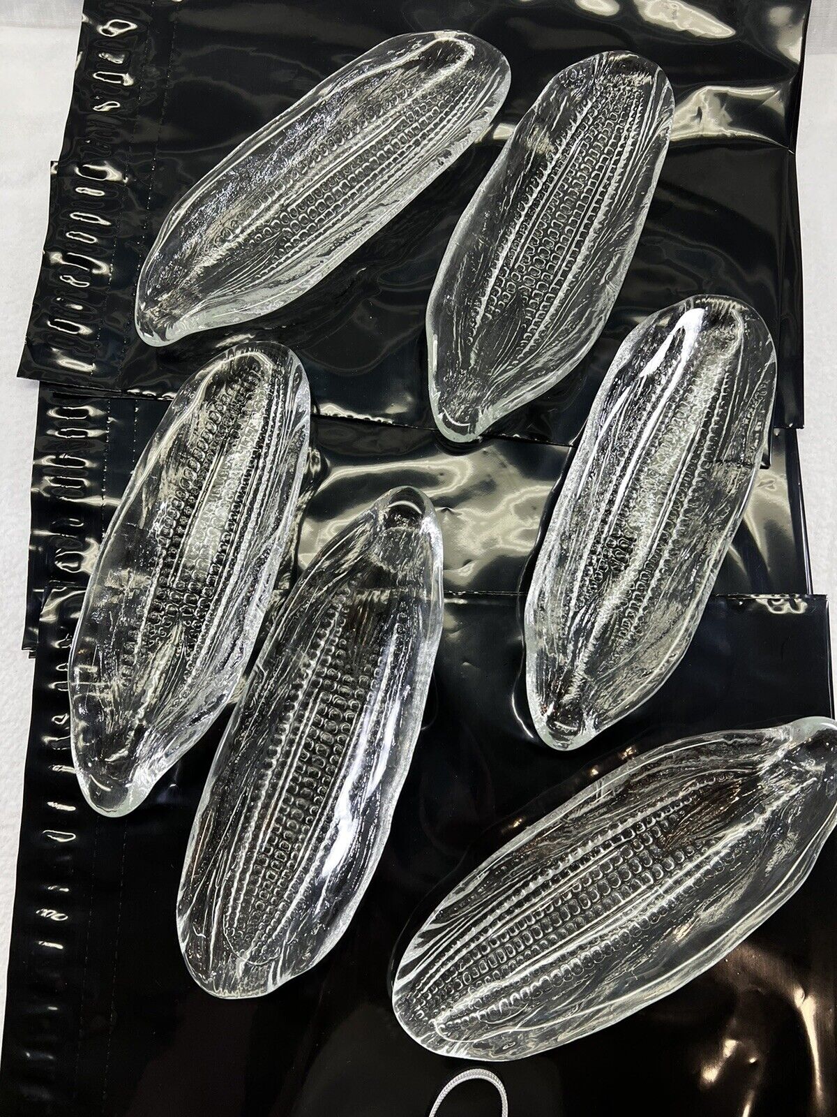Vintage 40’s CORN ON THE COB Boats Clear Pressed Heavy GLASS DISHES  Set of 6