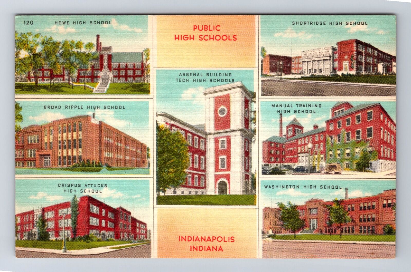 Indianapolis IN-Indiana, Local Public High Schools, Souvenir Vintage Postcard