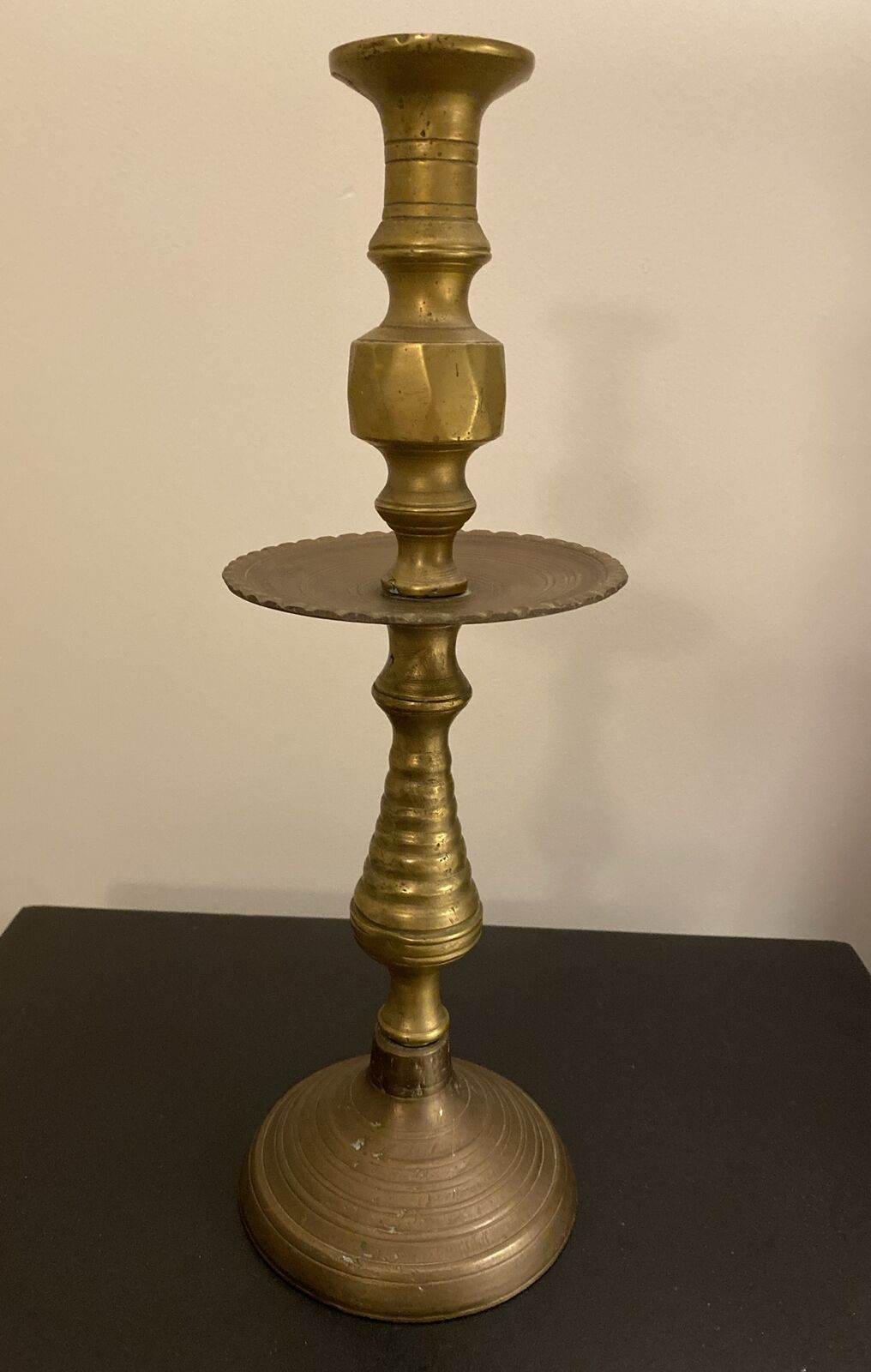 Vintage Oversized Ornate  Heavy Brass  Candle Stick Holder with Drip Catch