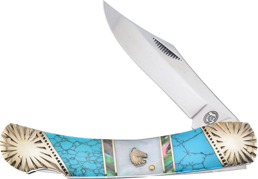 Frost Cutlery Lockback Turquoise/MOP Folding Stainless Pocket Knife SHS549TUR