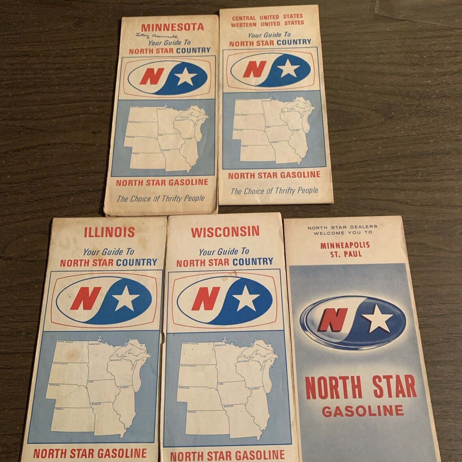 Lot Of 5 Vintage North Star Gasoline Maps - IL WI MN Central Western Minneapolis