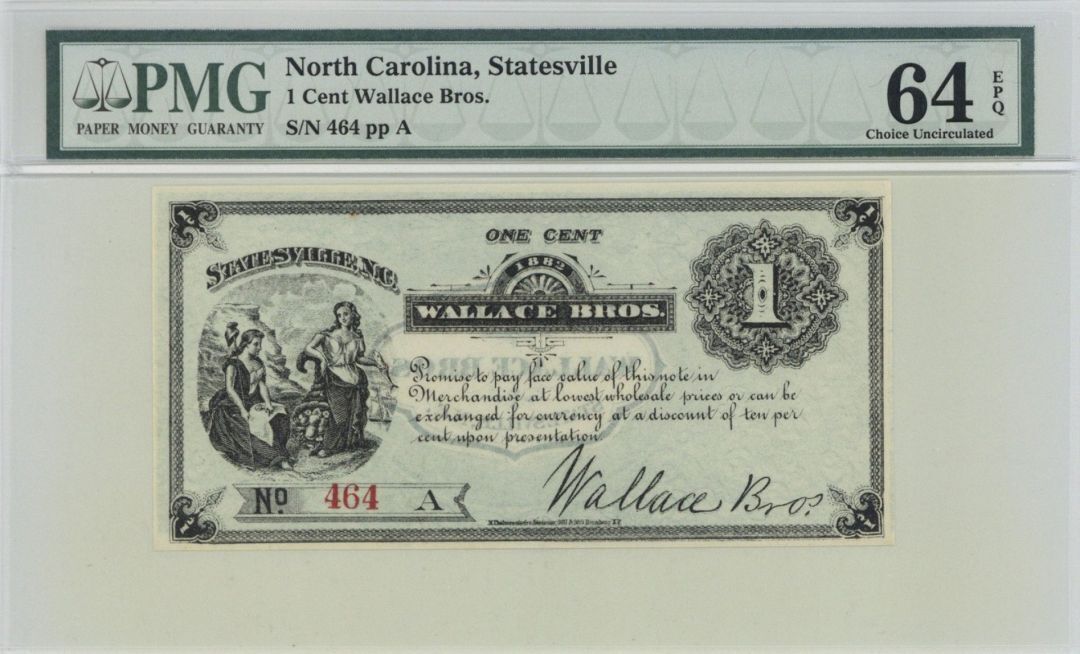 Wallace Bros. 1 cent - Obsolete Notes - Paper Money - US - Obsolete