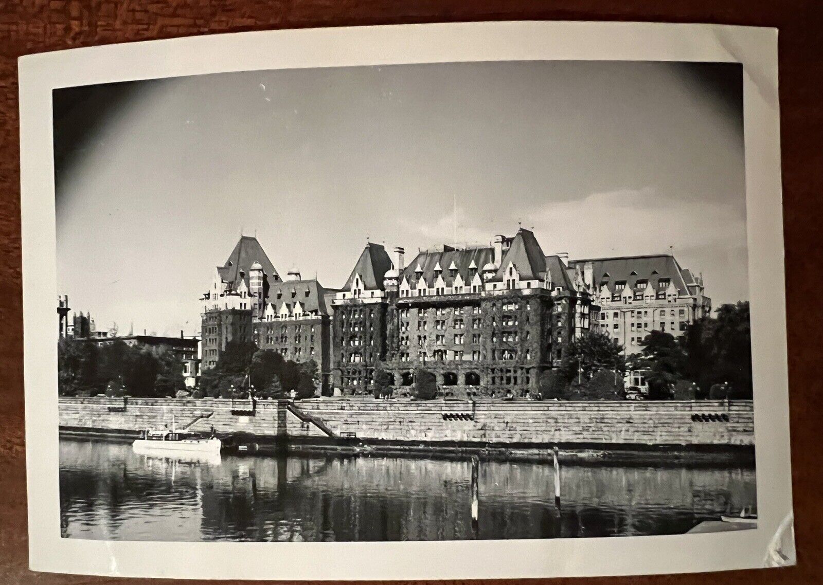 VTG 1948 Photo Empress Hotel Victoria British Columbia Canada Inner Harbour Boat