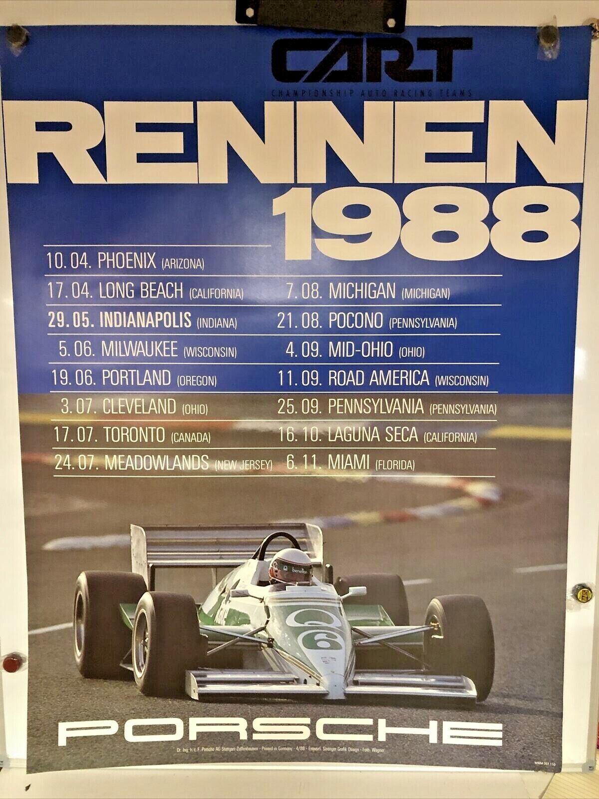AWESOME Rare Original Rennen 1988 Porsche Poster Cart Series