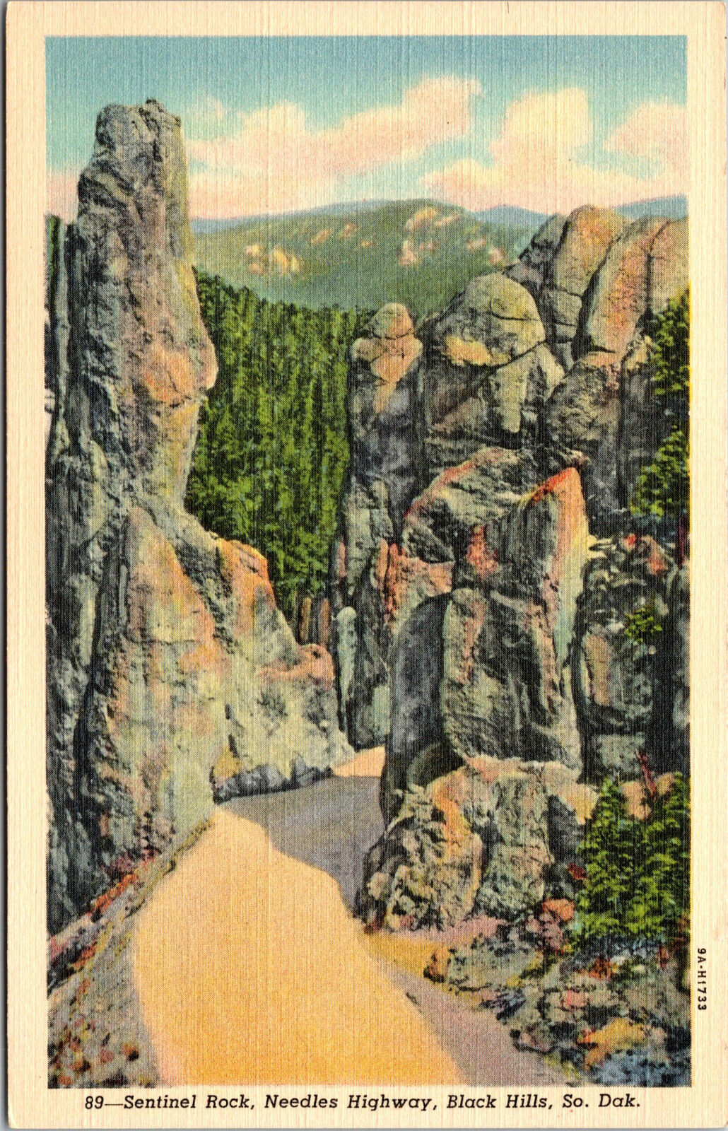 Vtg 1930s Sentinel Rock Needles Highway Black Hills South Dakota SD Postcard