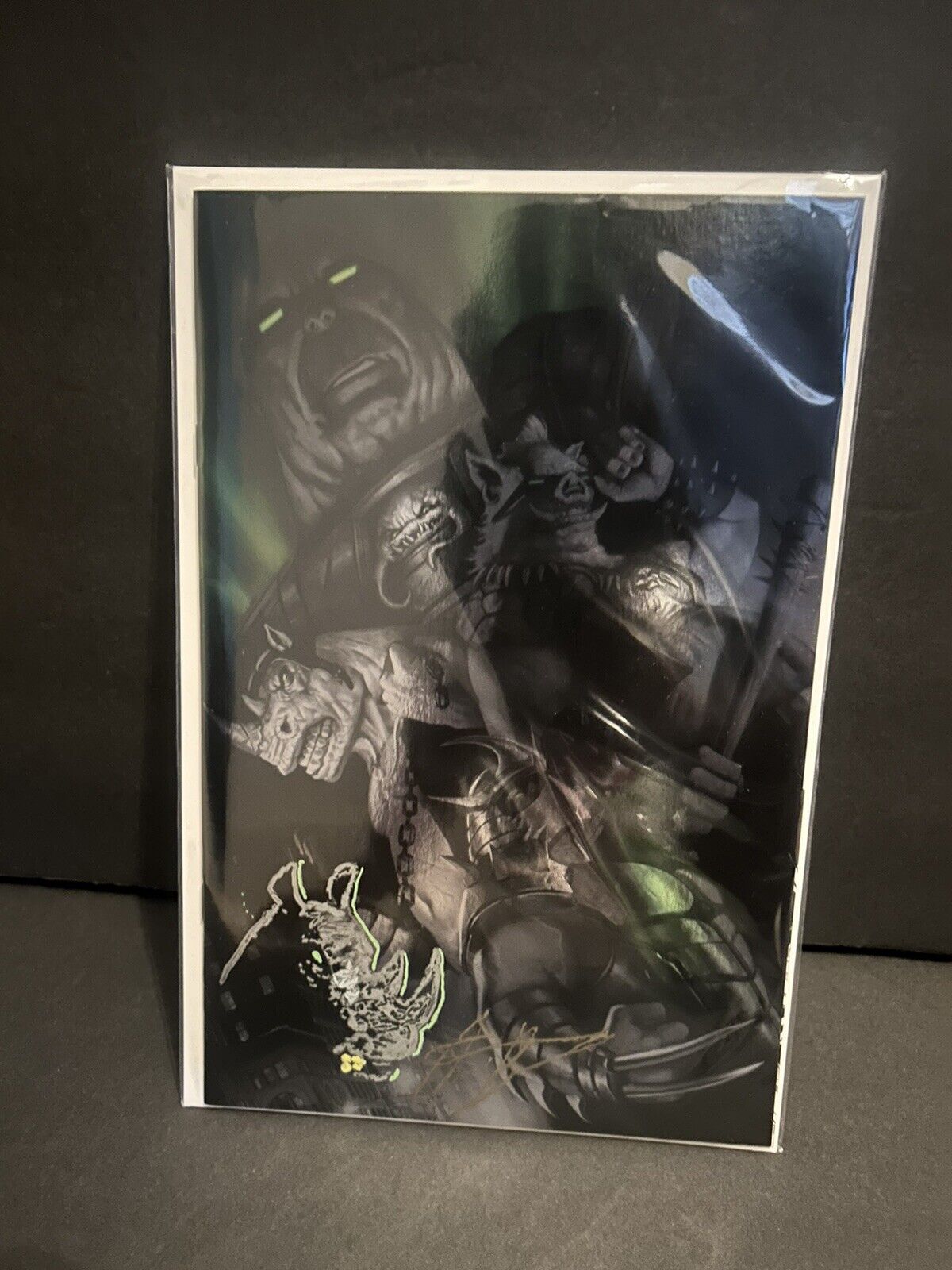 TMNT Black White & Green #1 AARON BARTLING Signed and Rocksteady Remarque w/COA
