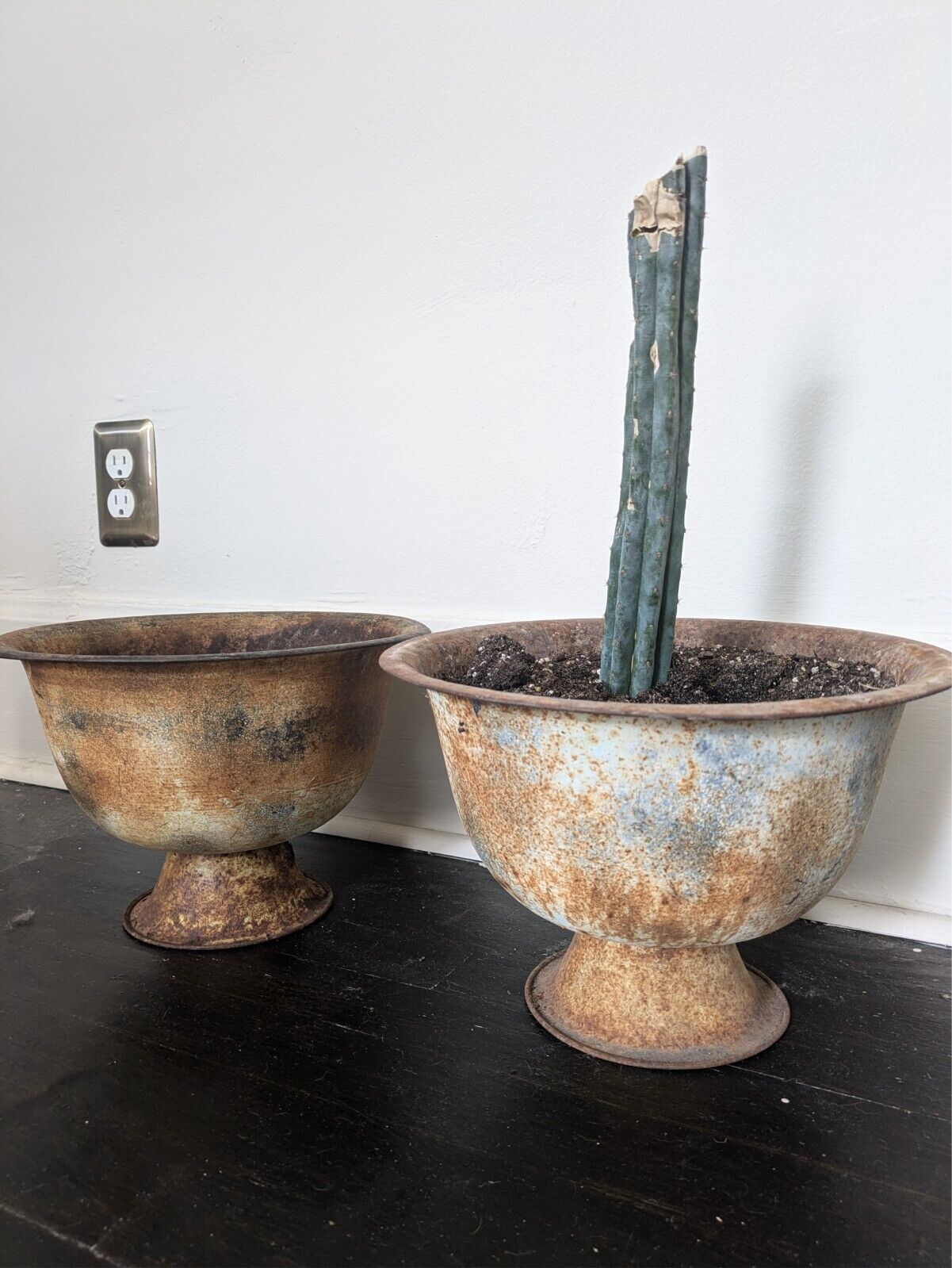 (2) Antique Solid Steel Patinaed Planters 8x12