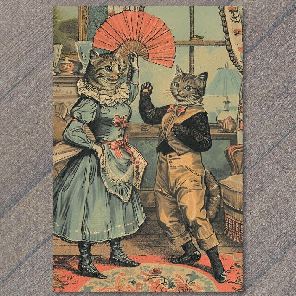 Postcard Cats Dance Retro Cute Funny Humanized Kitty Unusual Strange Weird Fun