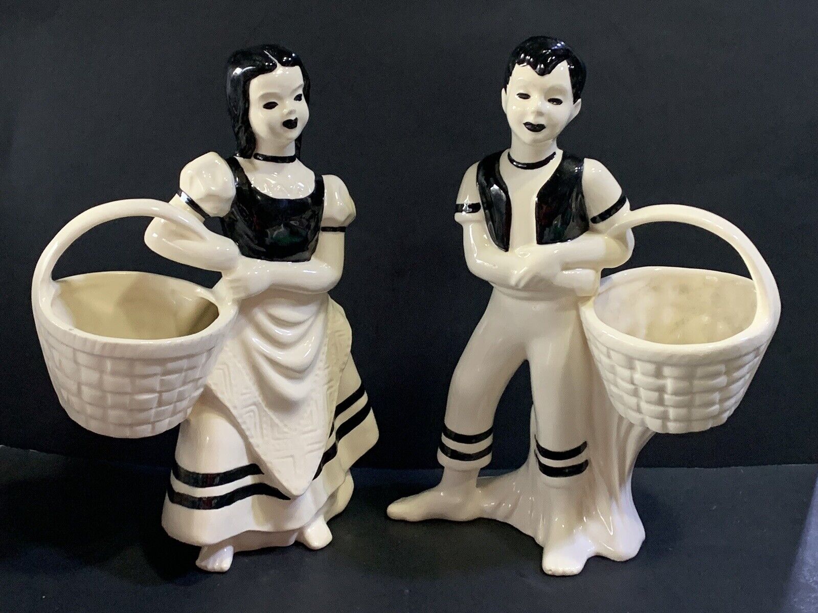 Vintage RARE 1952 HAEGER Boy & Girl Figures w/Baskets Planters #1253 & 1254 W@W