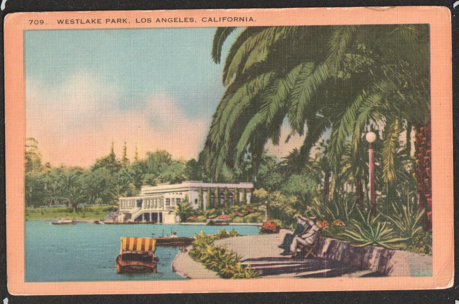 Westlake Park Los Angeles Longshaw Card Co 1930s Linen Postcard California