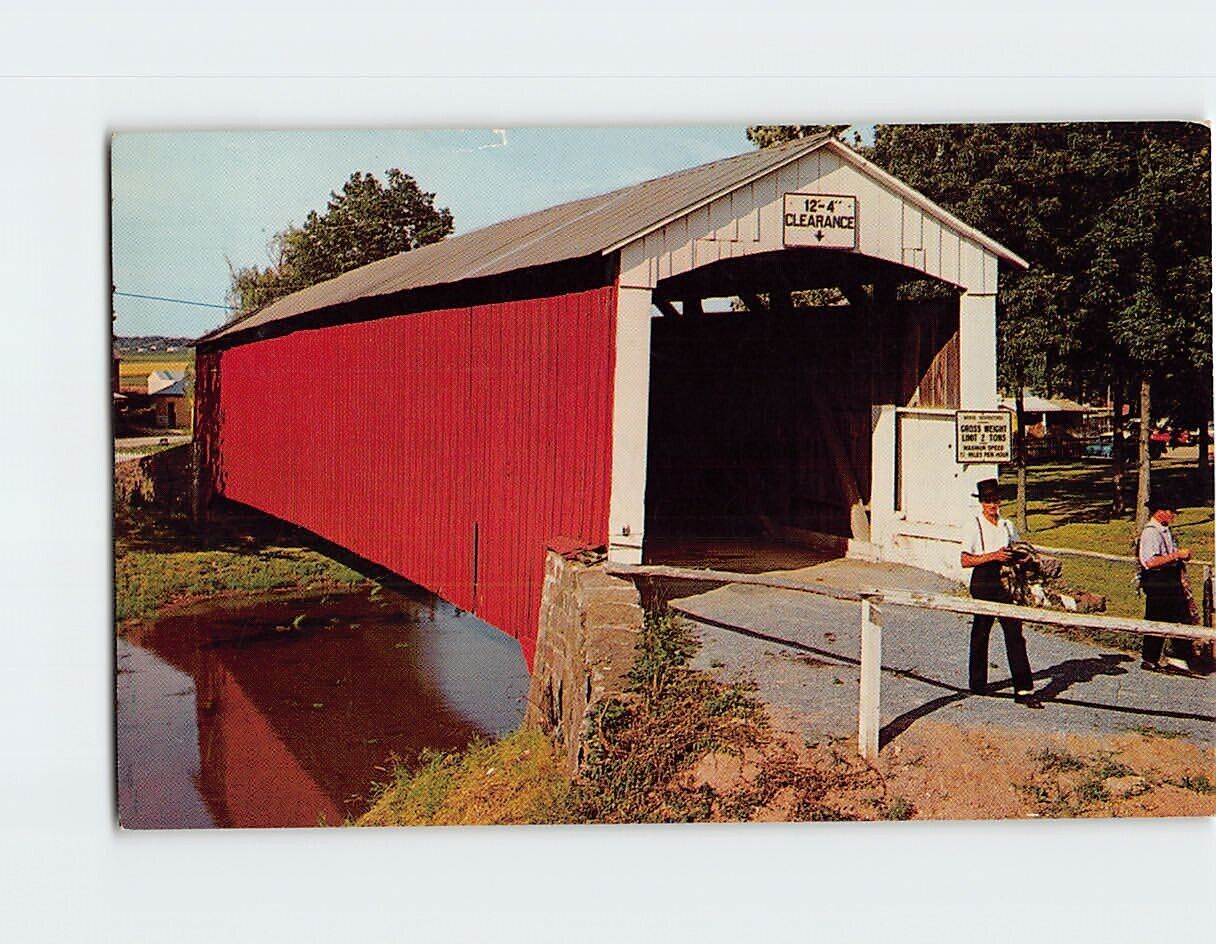 Postcard Covered bridge at Red Run Grist Mill New Holland Pennsylvania USA