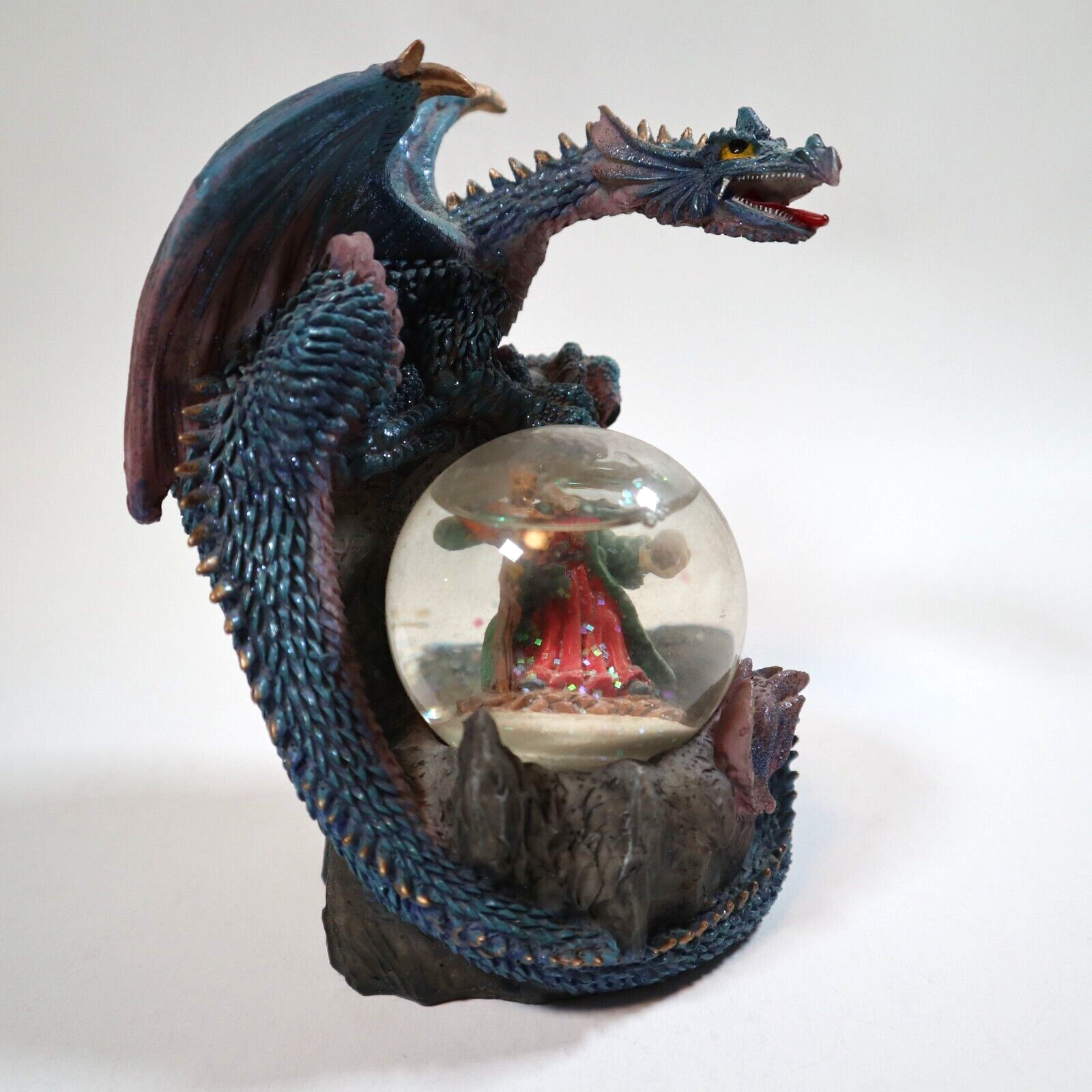 VTG Dragon Wizard Medieval Water Globe Magic Sorcery Fantasy Mythical Blue RPG