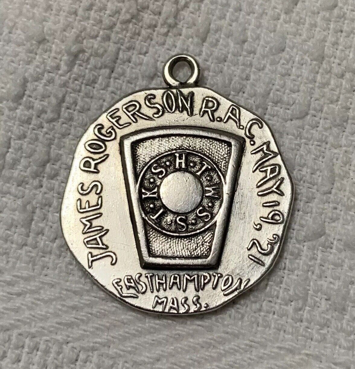 Antique 1921 Easthampton Mass Silver Masonic Chapter Penny Token Medal Pendant