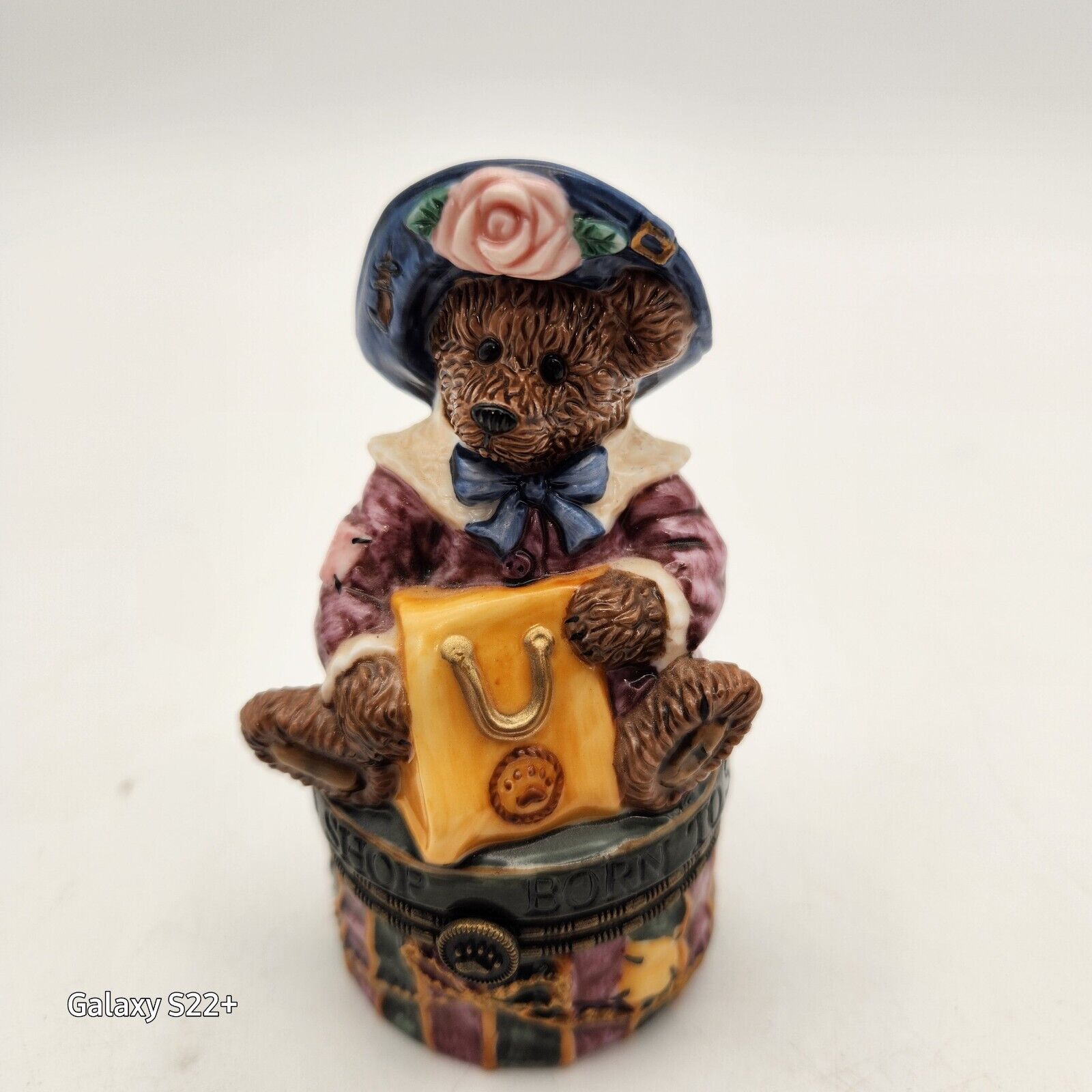 VTG 1999 Boyds Bear Trinket Box Born To Shop Ring Box 1803/3000 Porcelain 