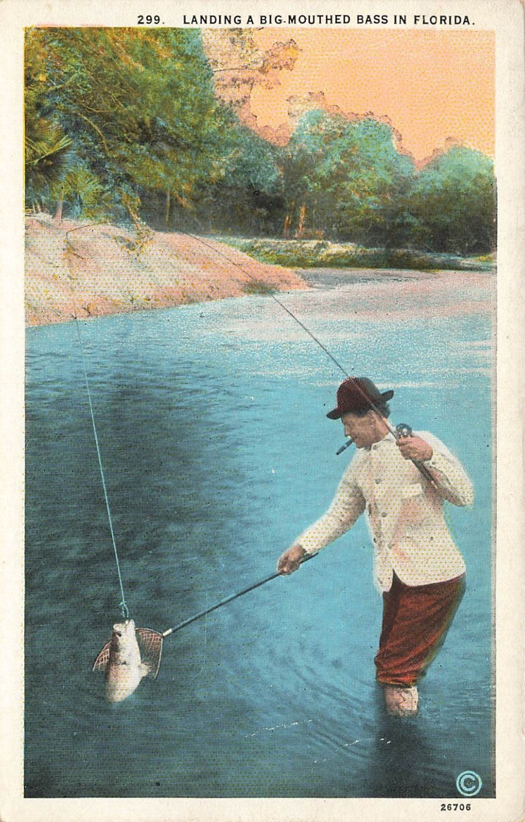 LP55  Florida  Fishing Big Mouth Bass Fish 1925 Postcard