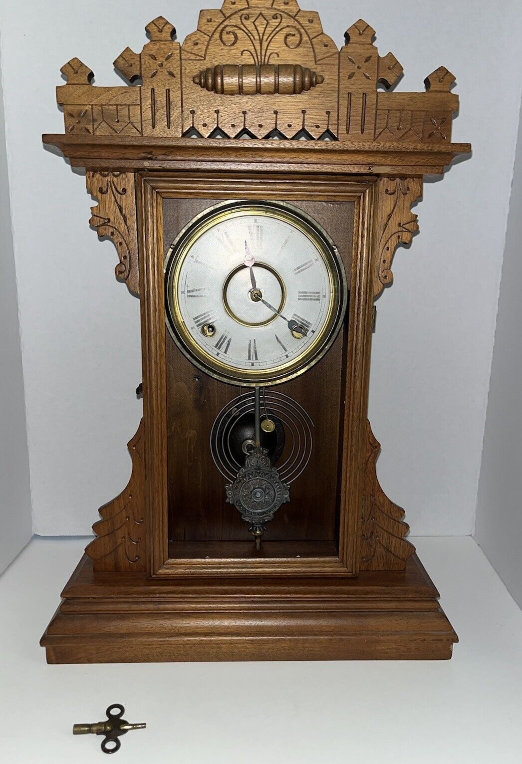 Antique E.N. Welch Kitchen, Mantel, Parlor Clock 8-Day, Time/Strike, Key-wind