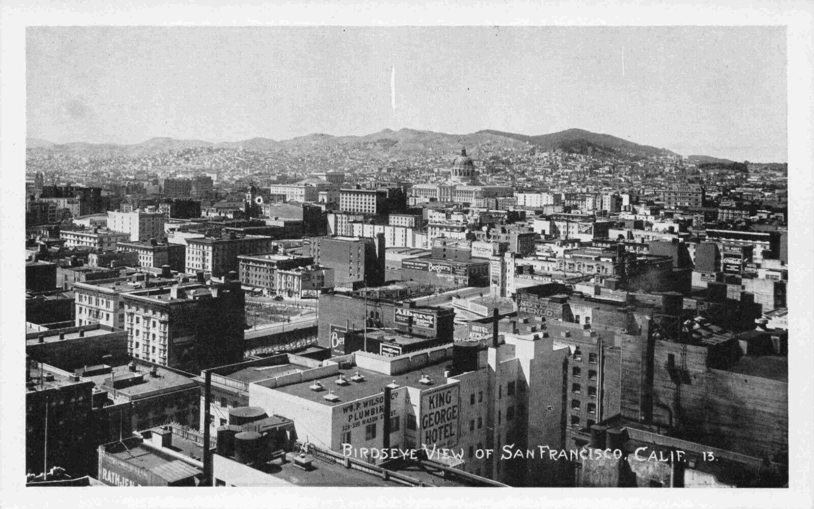 San Francisco Mason Street King George Hotel Vintage Birds Eye View Postcard