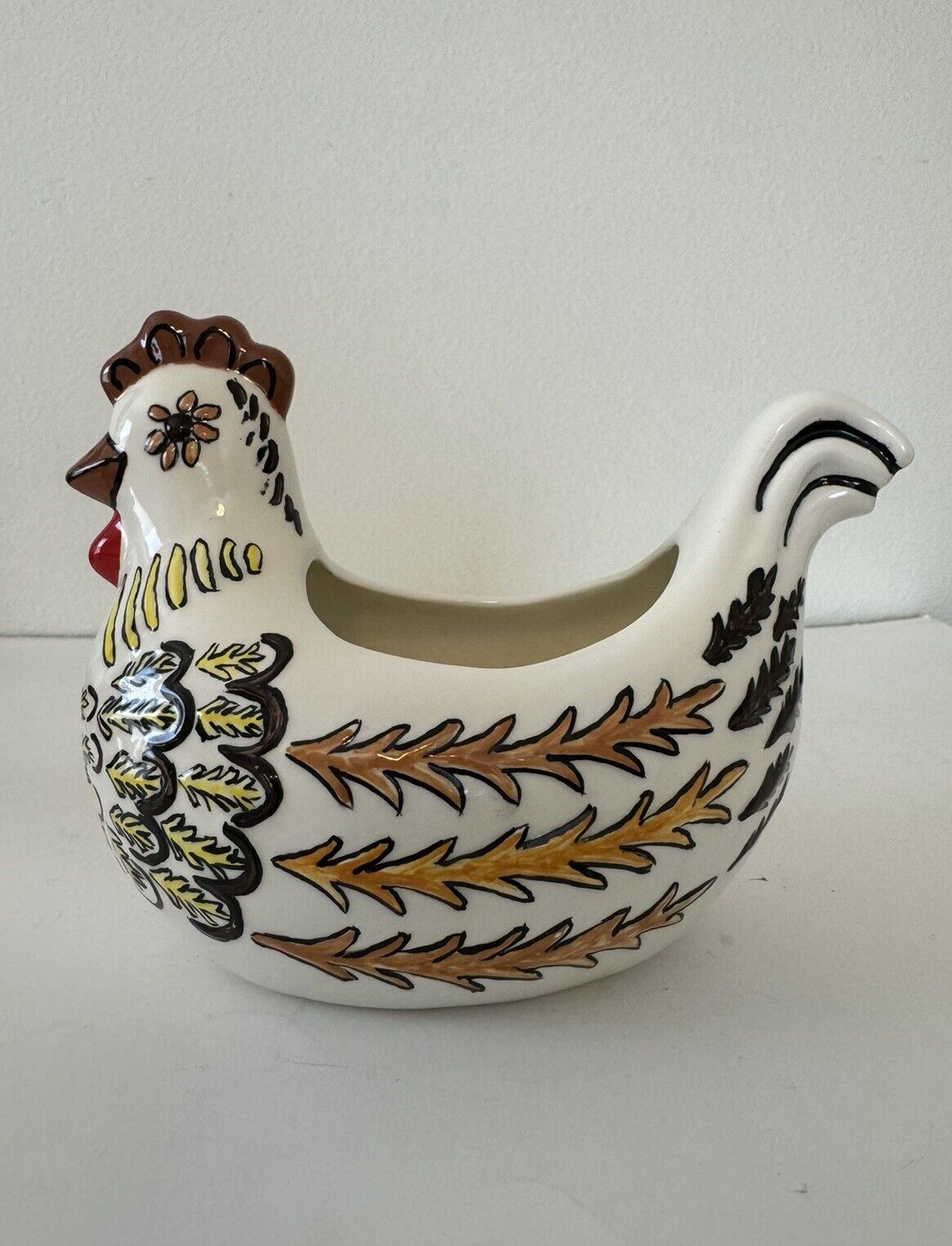 Vintage Ceramic Chicken Planter Hand Painted Rooster Hen Succulent Pot Farmhouse