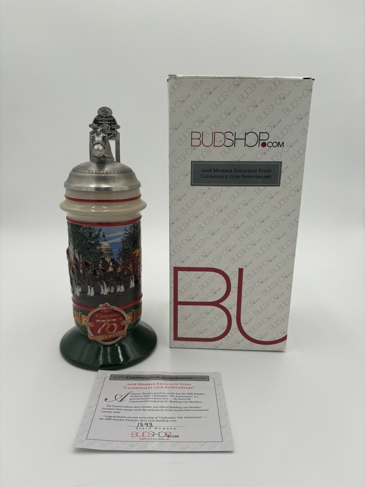 Budweiser 2008 Members Exclusive Stein Clydesdale 75th Anniversary BSM1