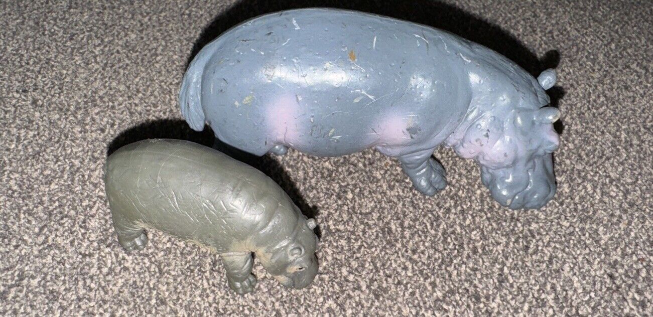 SCHLEICH Hippo & Baby Toy Figurine Grazing Safari Hippopotamus 90s Retired VTG
