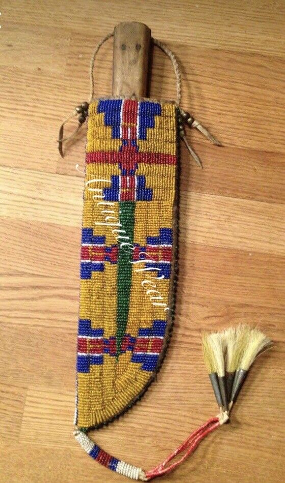 Handmade Indian Beads Knife Case Native American Leather Knife Sheath