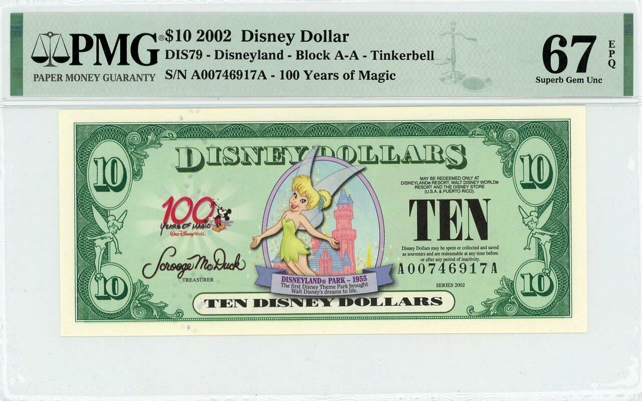 2002 $10 Disney Dollar Tinkerbell PMG 67 EPQ (DIS79)