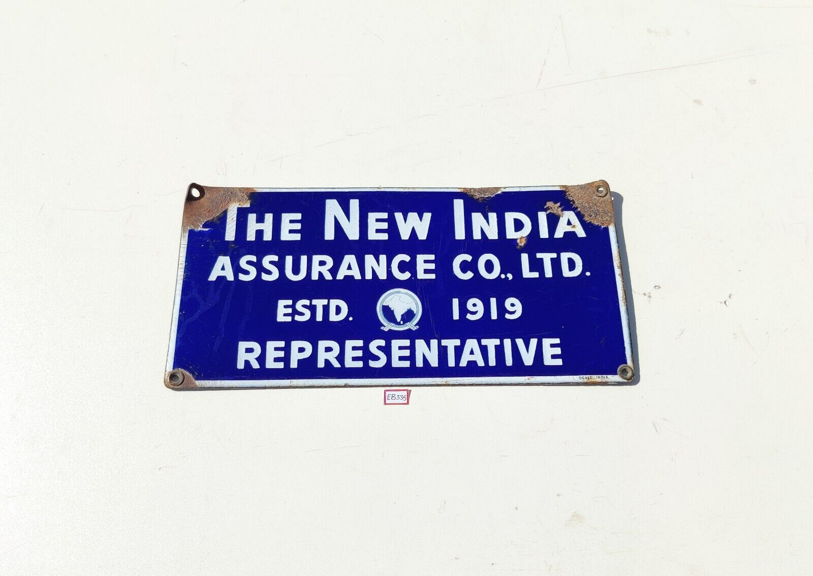 1919 Vintage The New India Assurance Co.Advertising Enamel Sign Board Old EB335